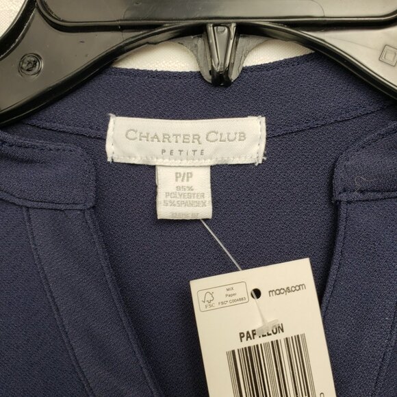 Charter Club Dress P/P Navy Blue Stretch Papillon Women Petite Belted Petite - Picture 16 of 16